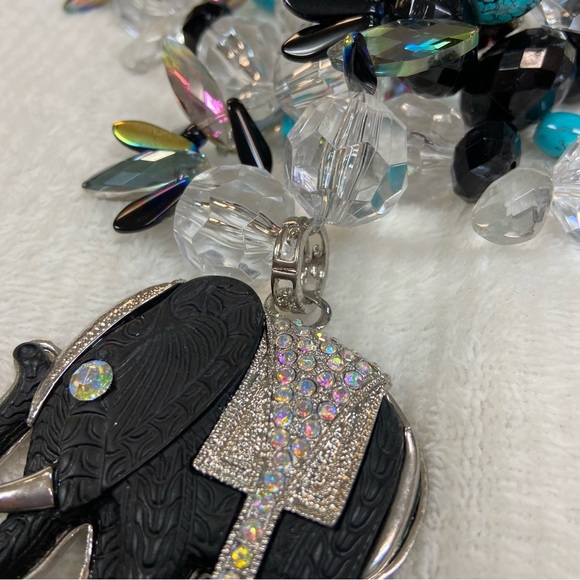 Large Black Elephant Medallion on Beaded Necklace - Picture 8 of 10